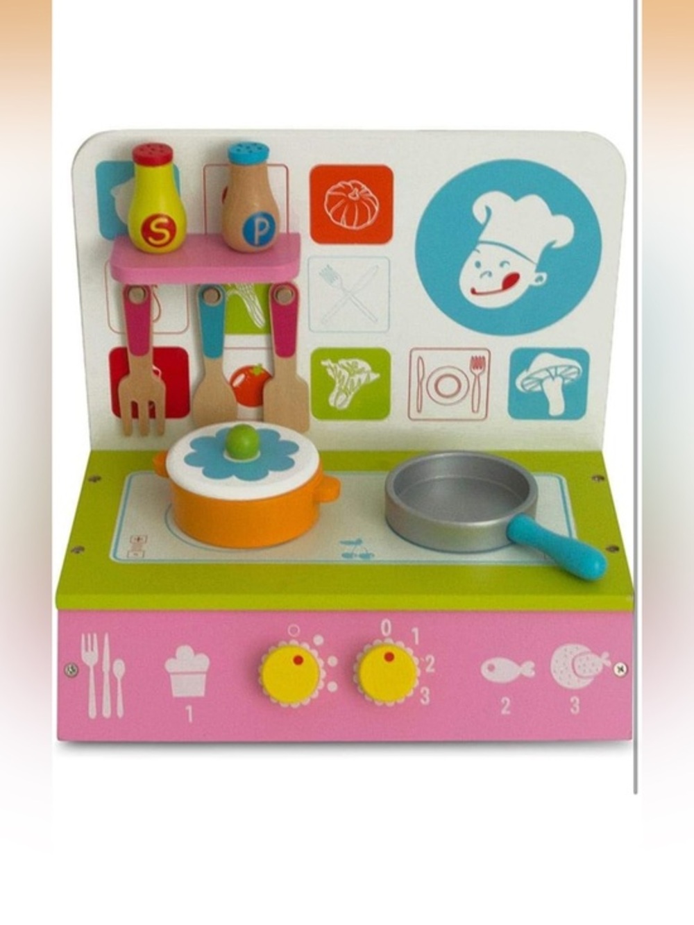 Wooden Toy Kitchen Playset with cooktop 12"